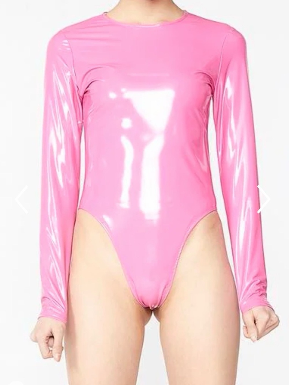 Pink vinyl Long-Sleeve High-Cut Women’s Bodysuit